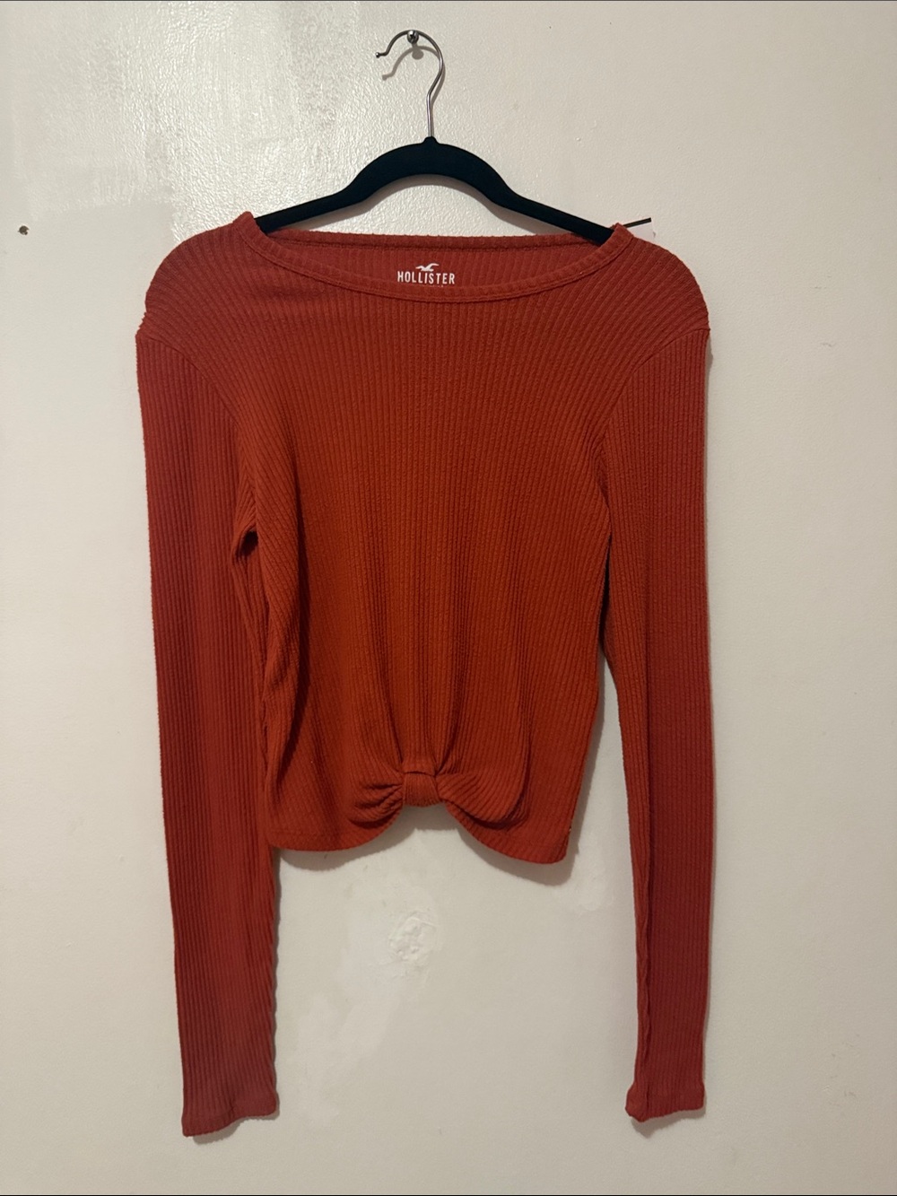 Hollister Burnt Orange Ribbed Long-Sleeve Twist Front Top